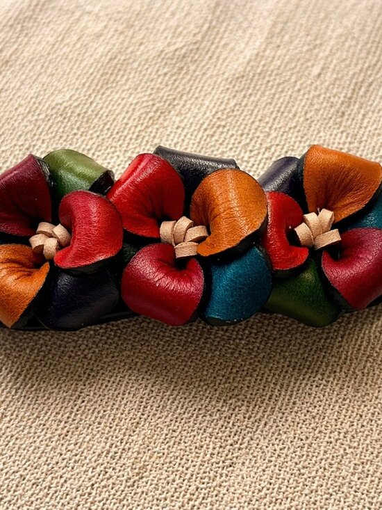 Handmade Leather Multicolor Floral Hair Barrette | Colombian Artisan Clip main image 13